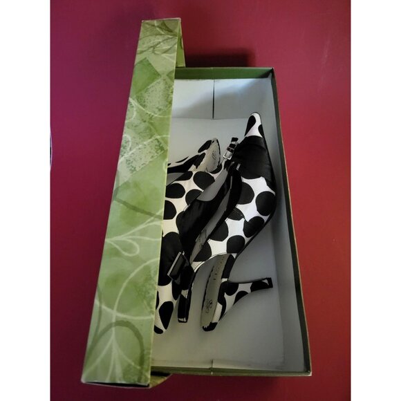 J. Renee Black & White Polka Dot High Heel Sling Back Shoe Size 8 - Picture 1 of 7